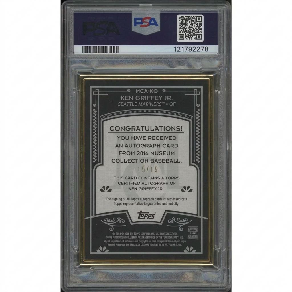 Ken Griffey Jr. Signed 2016 Topps Museum Collection Card | PSA 8 Gold Framed Auto #15/15