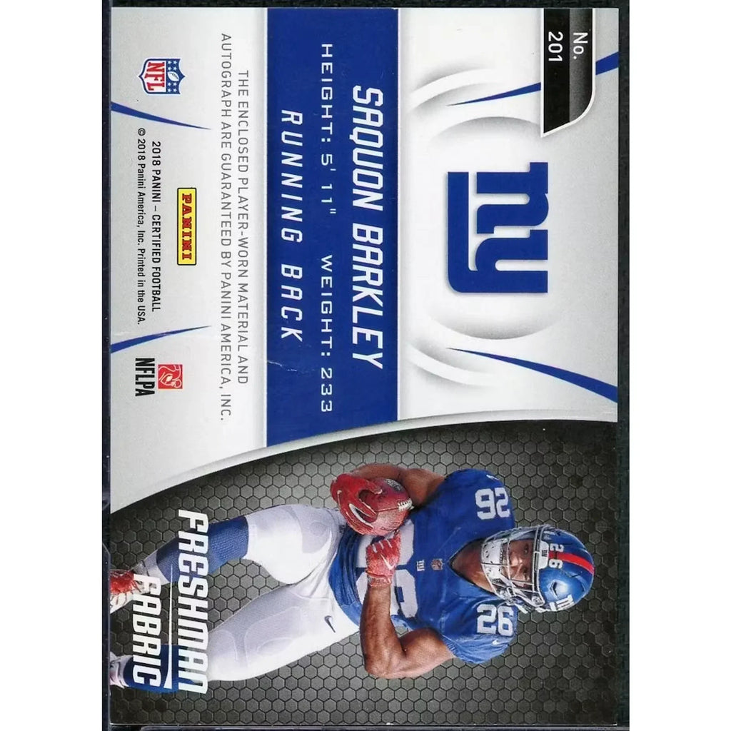 Saquon Barkley 2018 Panini Certified Rookie Patch Auto |/75