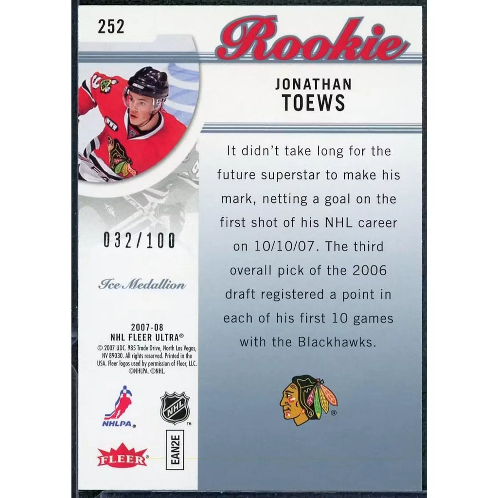 Jonathan Toews 2007-08 Fleer Ultra Ice Medallion | 32/100