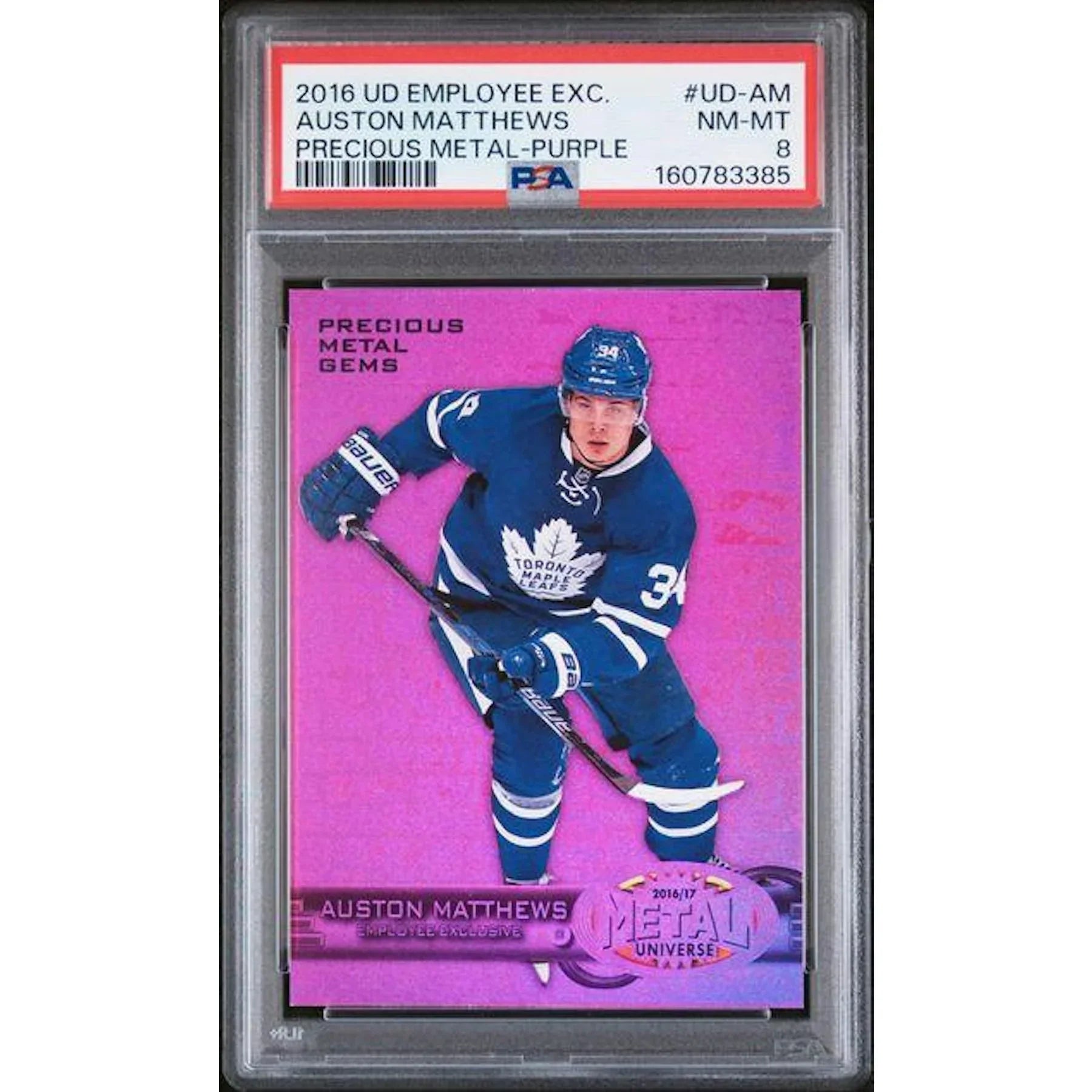 2016-17 UD Employee Exclusive Auston Matthews Precious Metals Gems/165 PSA 8
