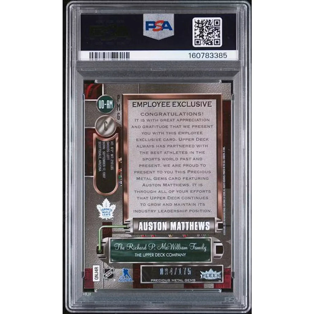 2016-17 UD Employee Exclusive Auston Matthews Precious Metals Gems/165 PSA 8