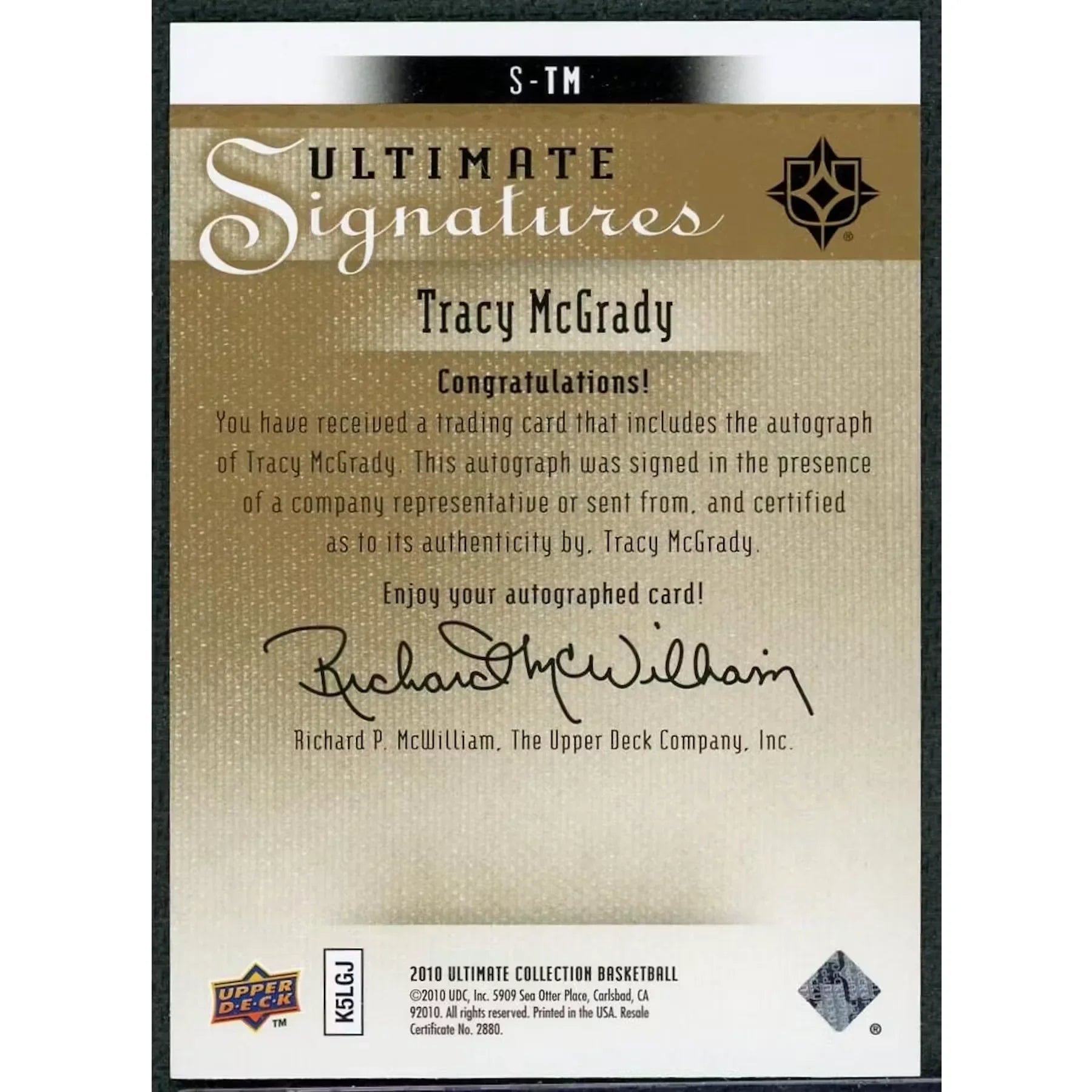 Tracy McGrady Signed 2010 Upper Deck Ultimate Card | Auto