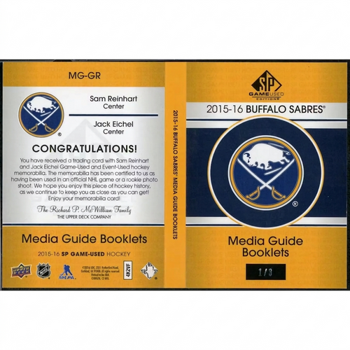 2015-16 SP Game Used Jack Eichel Sam Reinhart Media Guide Booklet Patch |/3