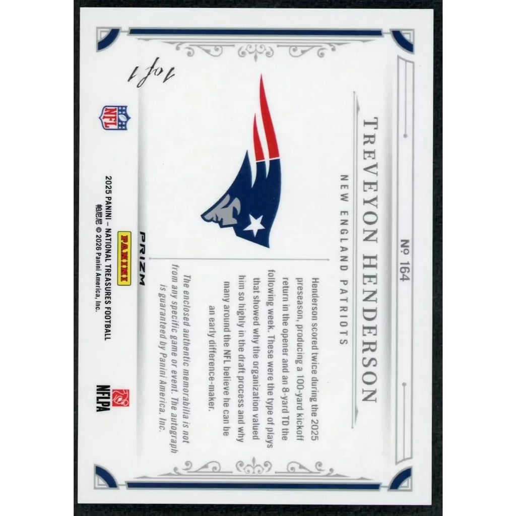 TreVeyon Henderson Signed 2025 National Treasures Card | 1/1 Gold Vinyl