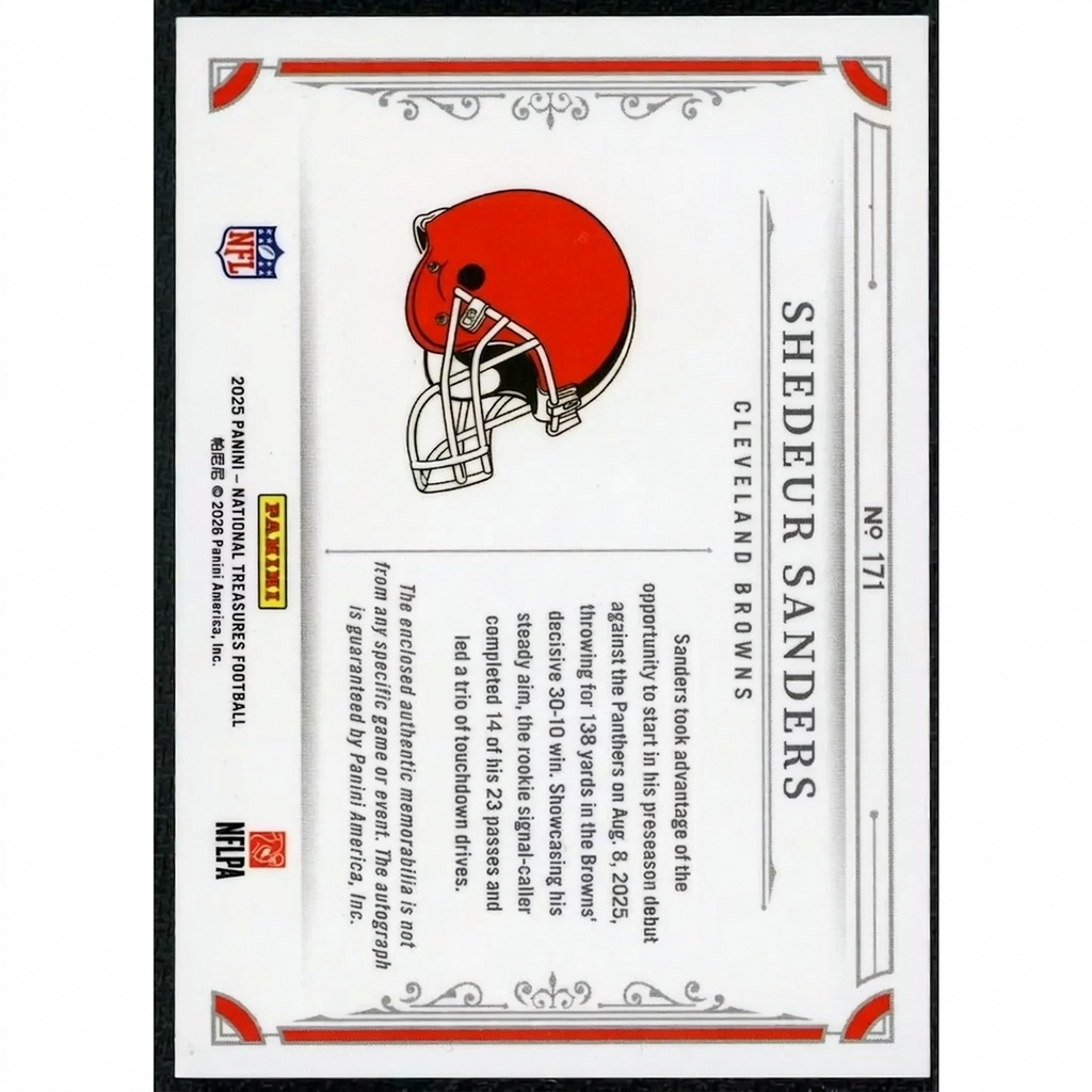 Shedeur Sanders Signed 2025 National Treasures Rookie Patch Auto |/99