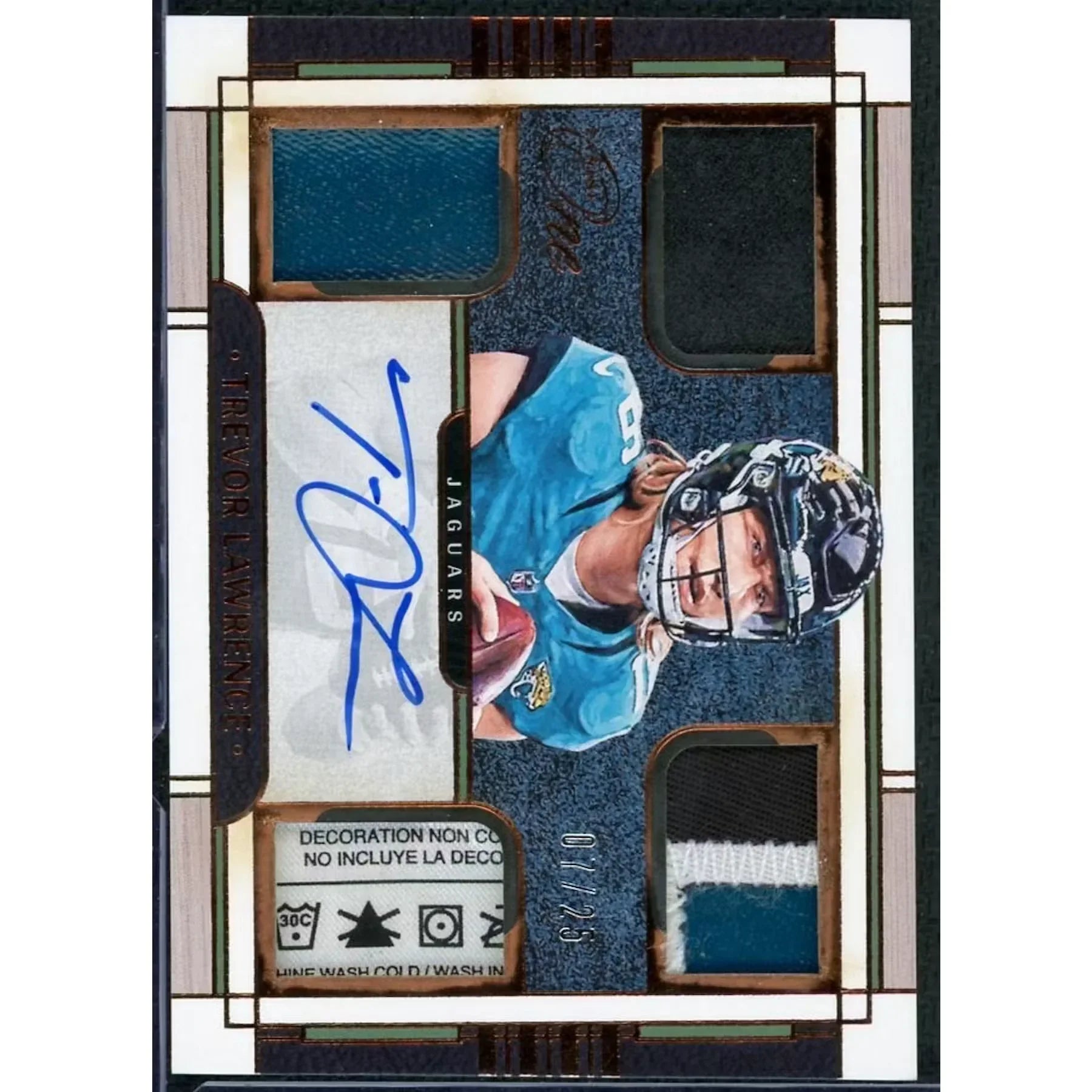 Trevor Lawrence Signed 2023 Panini One Card | Quad Patch Auto/25
