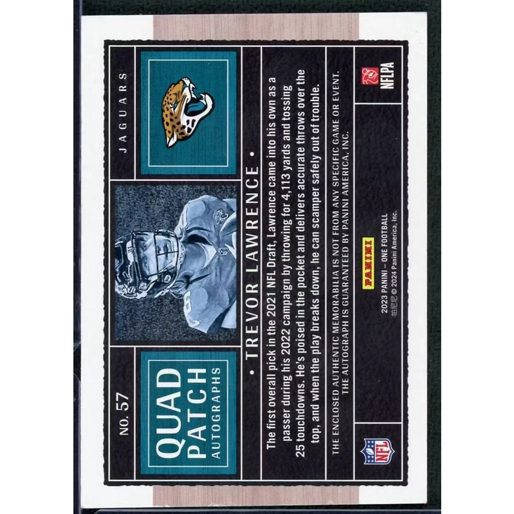Trevor Lawrence Signed 2023 Panini One Card | Quad Patch Auto/25