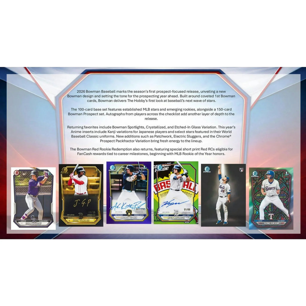2026 Bowman Baseball Hobby 12 Box Case (Ships Sealed Only) - D
