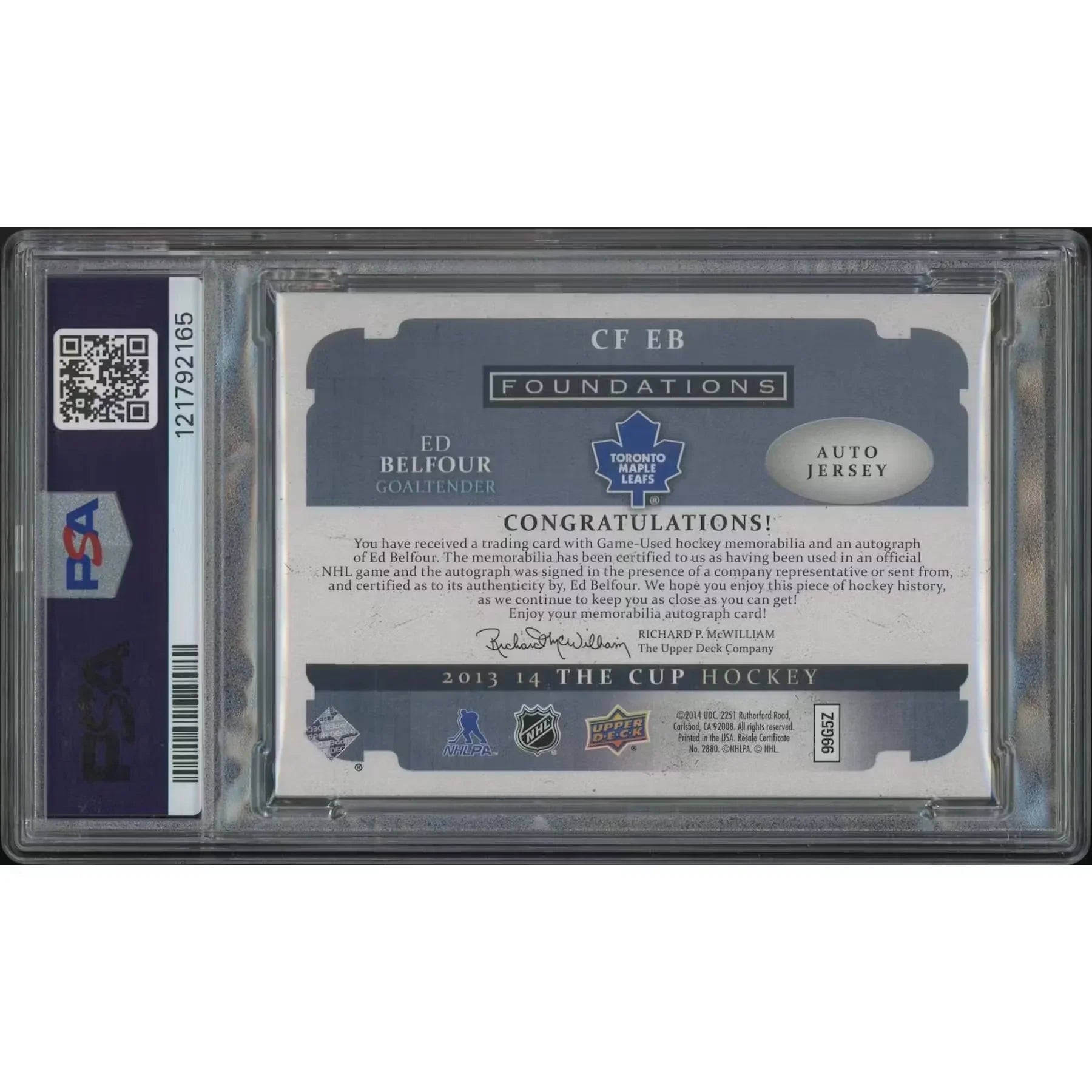 Ed Belfour Signed 2013-14 Upper Deck The Cup #11 Card | PSA 9 Mint