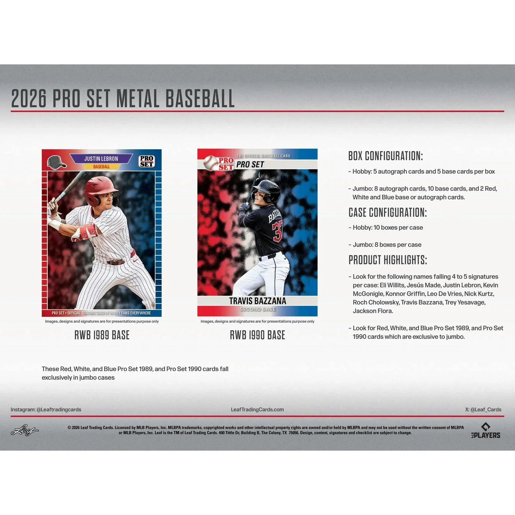 2026 Leaf Pro Set Metal Baseball Hobby 10 Box Case (Ships Sealed Only)
