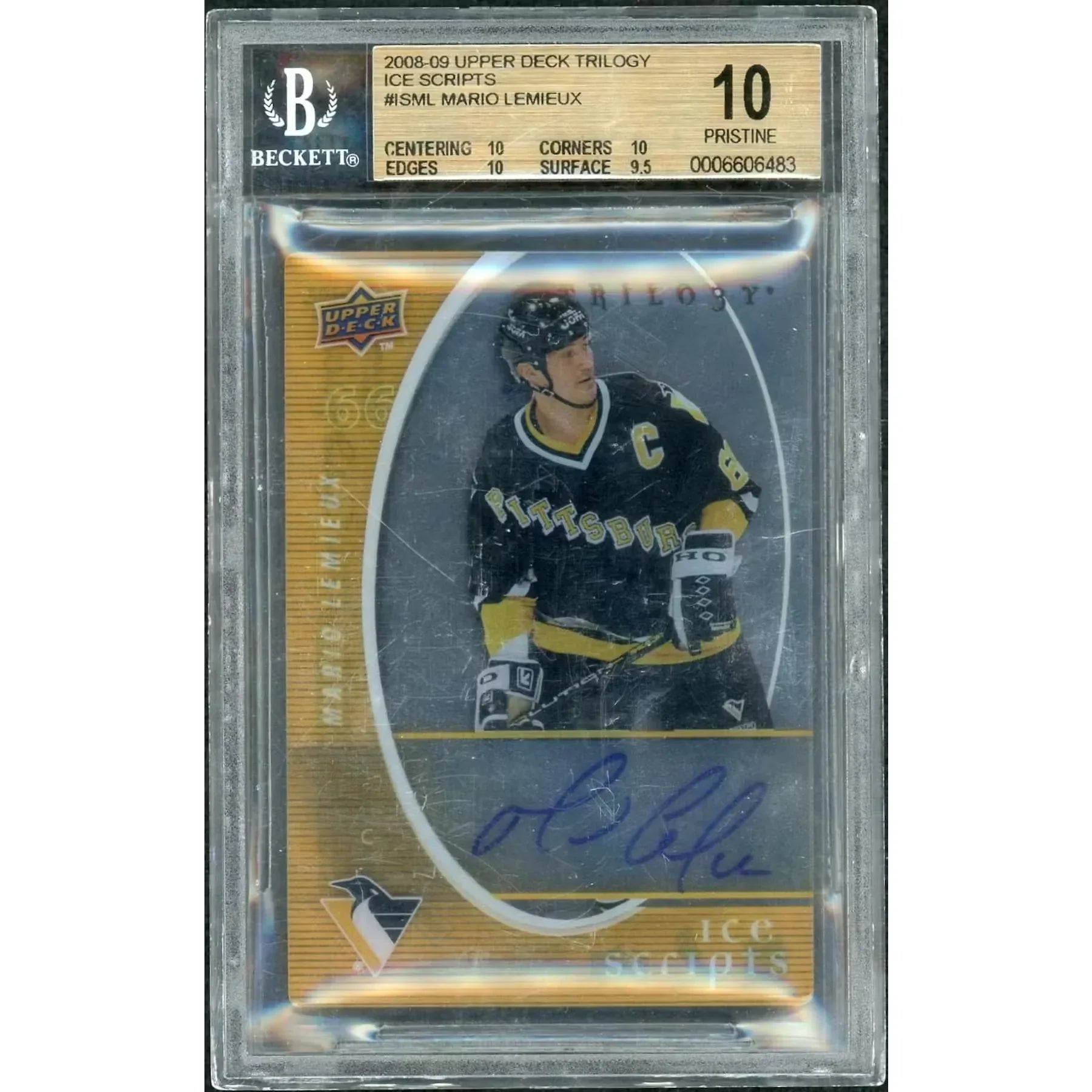 Mario Lemieux Signed 2008-09 Upper Deck Trilogy Card | Ice Scripts BGS 10