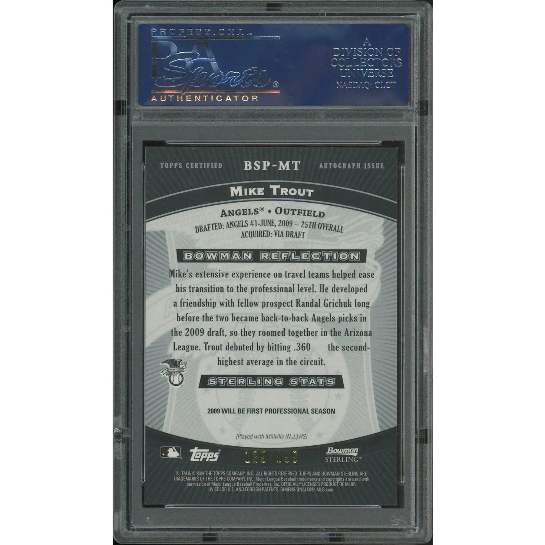 Mike Trout 2009 Bowman Sterling Refractor Rookie Auto | PSA 10 Gem Mint #139/199