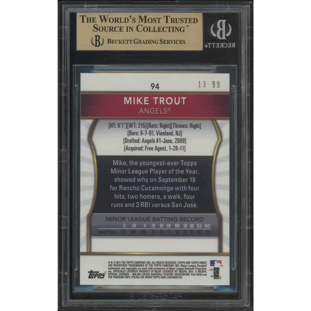 Mike Trout 2011 Topps Finest Orange Refractor Rookie Card | BGS 9.5 #13/99