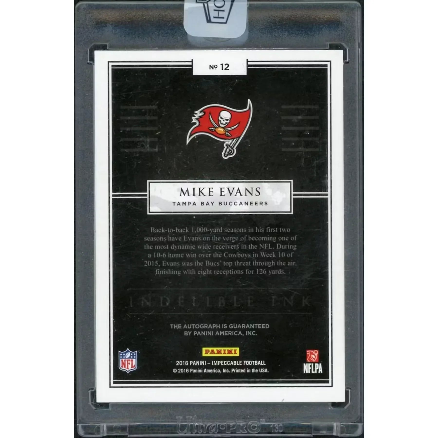 Mike Evans Signed 2018 Panini Honors Card | 2016 Impeccable Indelible Ink Auto 1/1