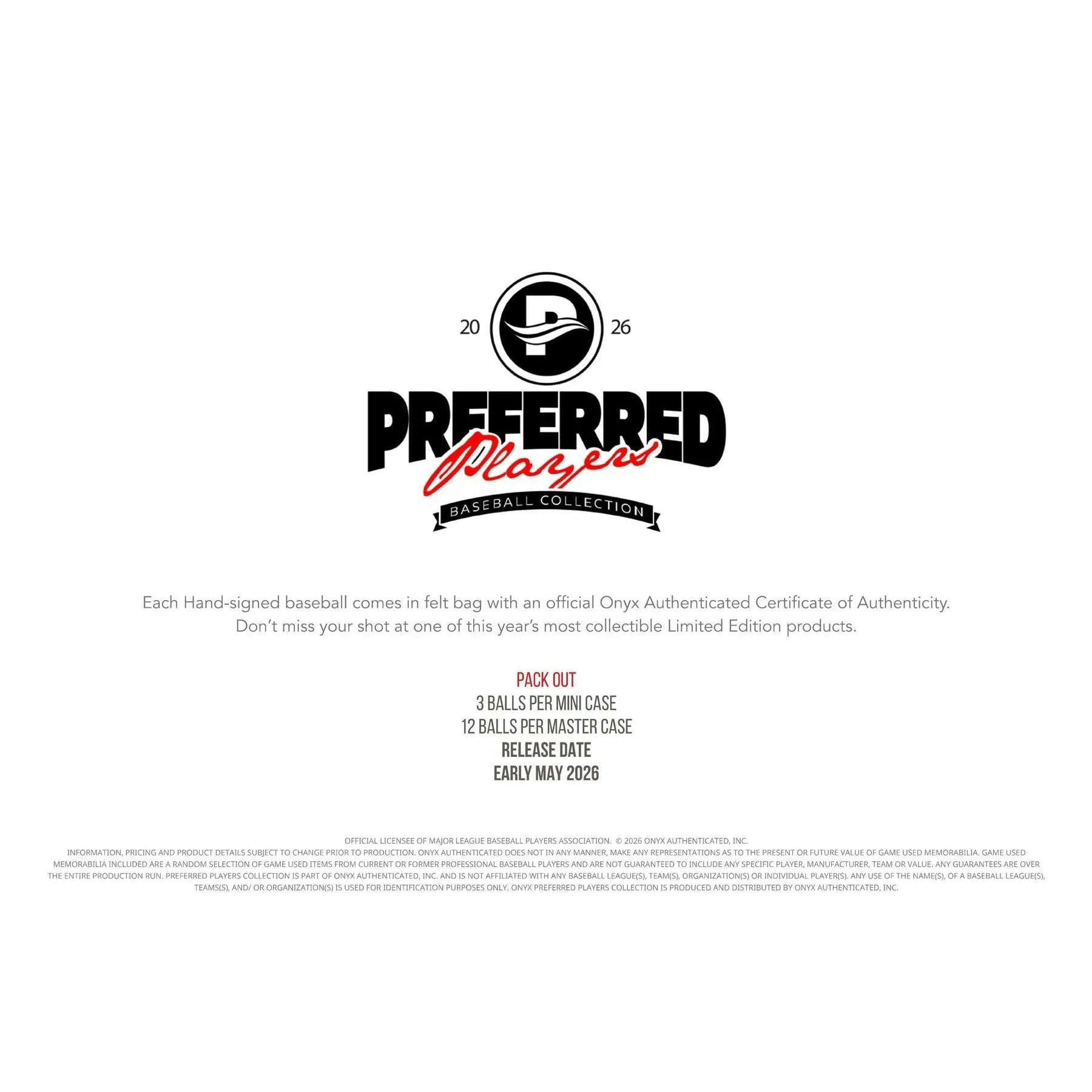2026 Onyx Preferred Players Collection Autographed Baseball Hobby 3 Box Case (Ships Sealed Only) - D1