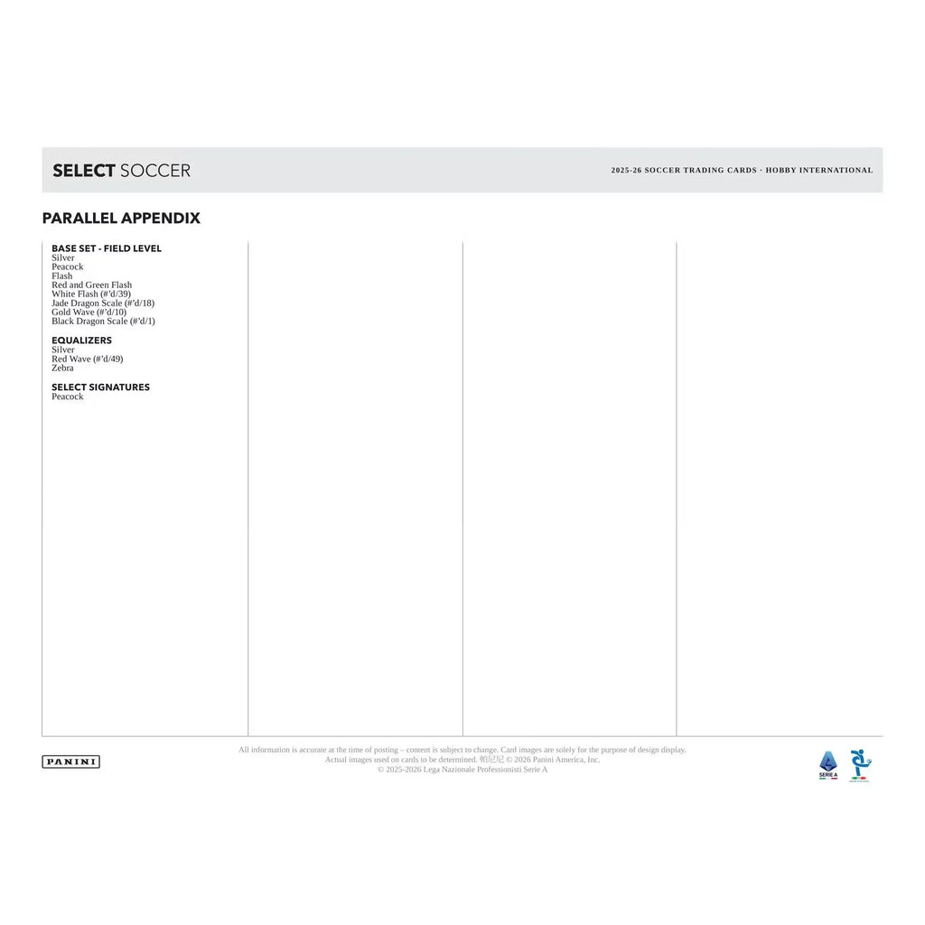 2025-26 Panini Select Serie A Soccer Hobby International 12-Box Case (Ships Sealed Only)