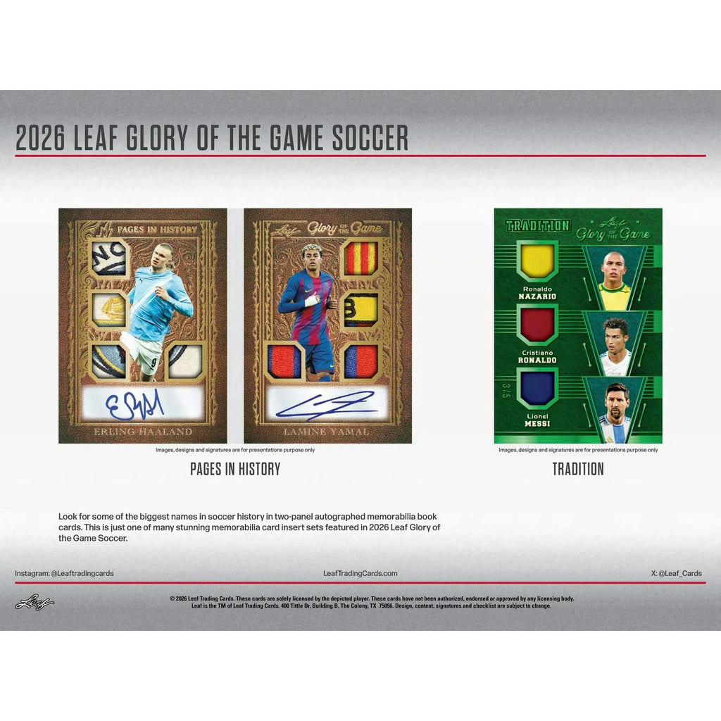 2026 Leaf Glory of the Game Soccer Hobby Box Presell Releases Jul 3rd 2026 (Ships Sealed Only)