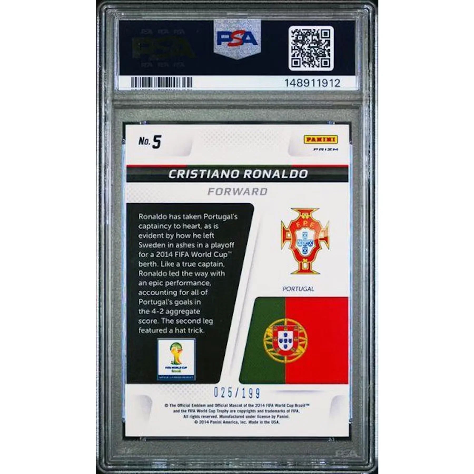 Cristiano Ronaldo 2014 Panini Prizm World Cup Cup Captains | PSA 10
