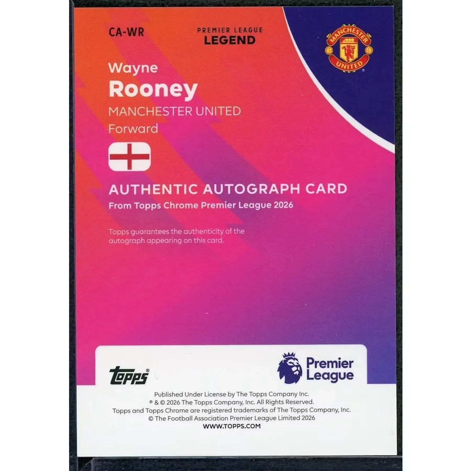 Wayne Rooney Signed 2025-26 Topps Chrome EPL Card | Orange Auto/25