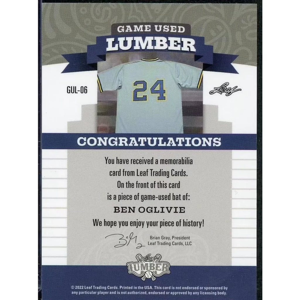 Ben Oglivie Signed Game-Used Bat | 2022 Leaf Lumber 1/1