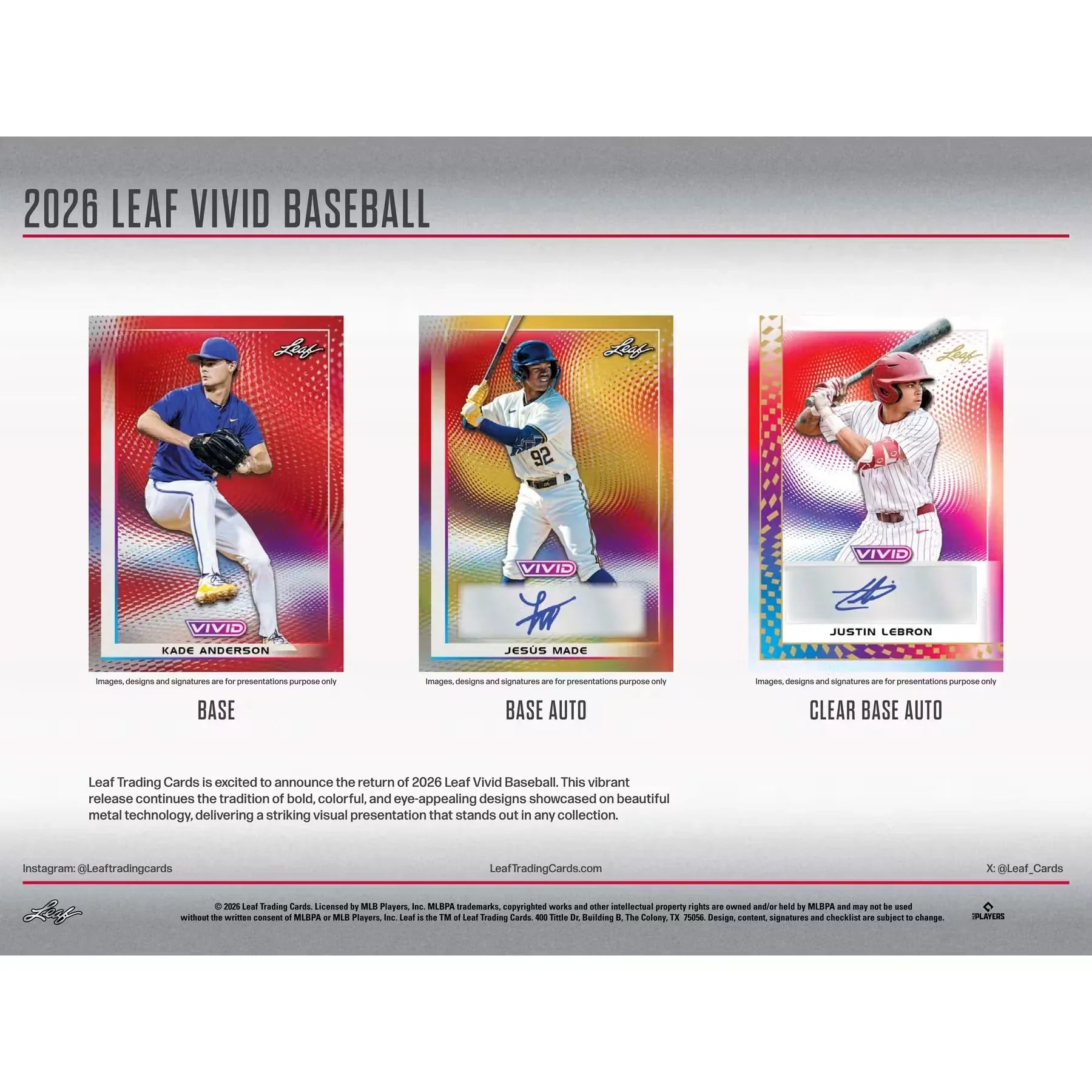 2026 Leaf Vivid Baseball Hobby Box Presell Release June 2026 (Ships Sealed Only)