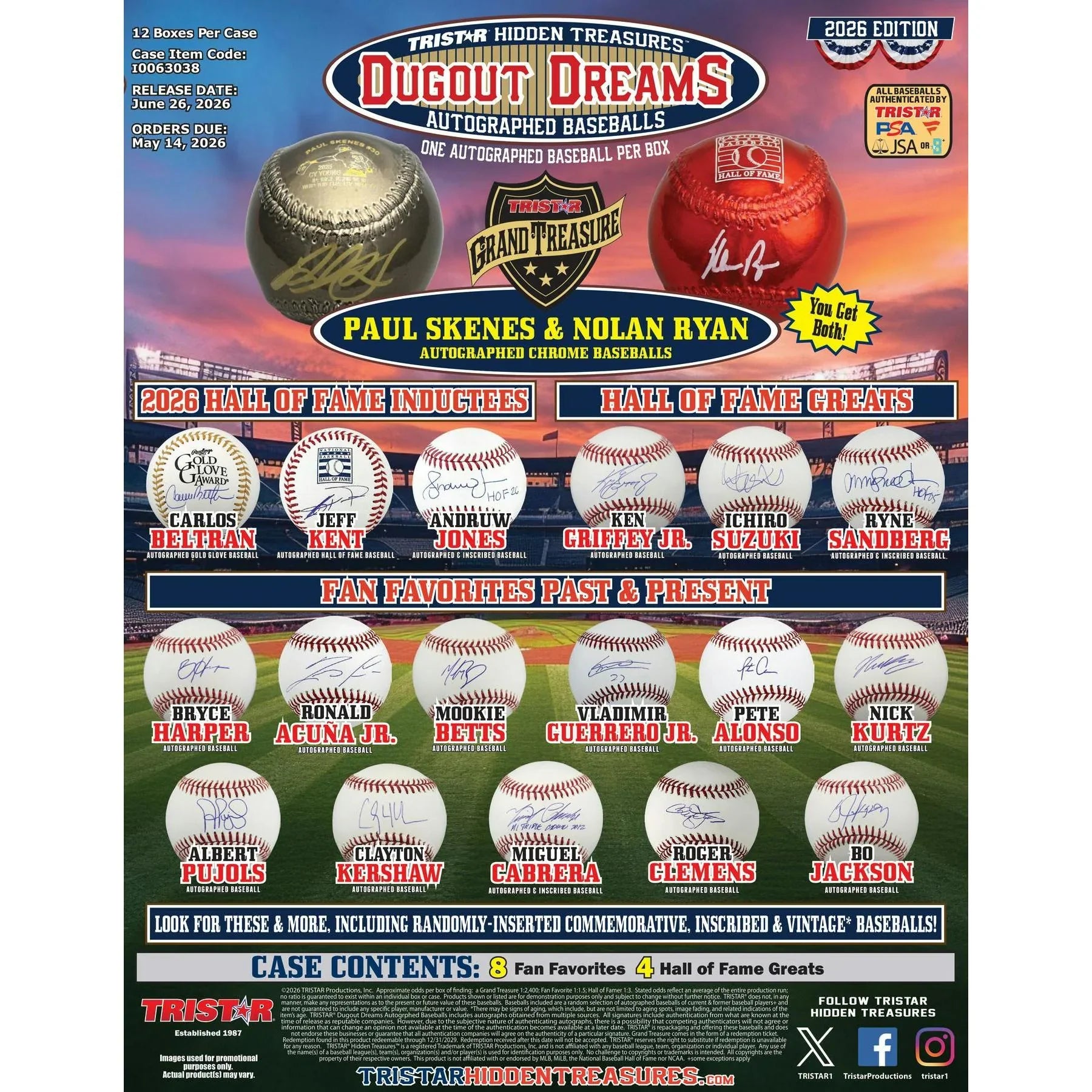 2026 TriStar Dugout Dreams Autographed Baseball 12 Box Case Presell Releases Jun 26th 2026 (Ships Sealed Only)
