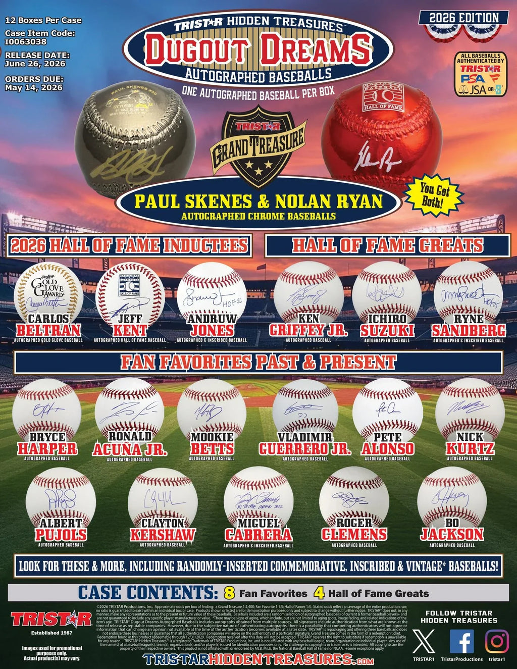 2026 TriStar Dugout Dreams Autographed Baseball 12 Box Case Presell Releases Jun 26th 2026 (Ships Sealed Only)