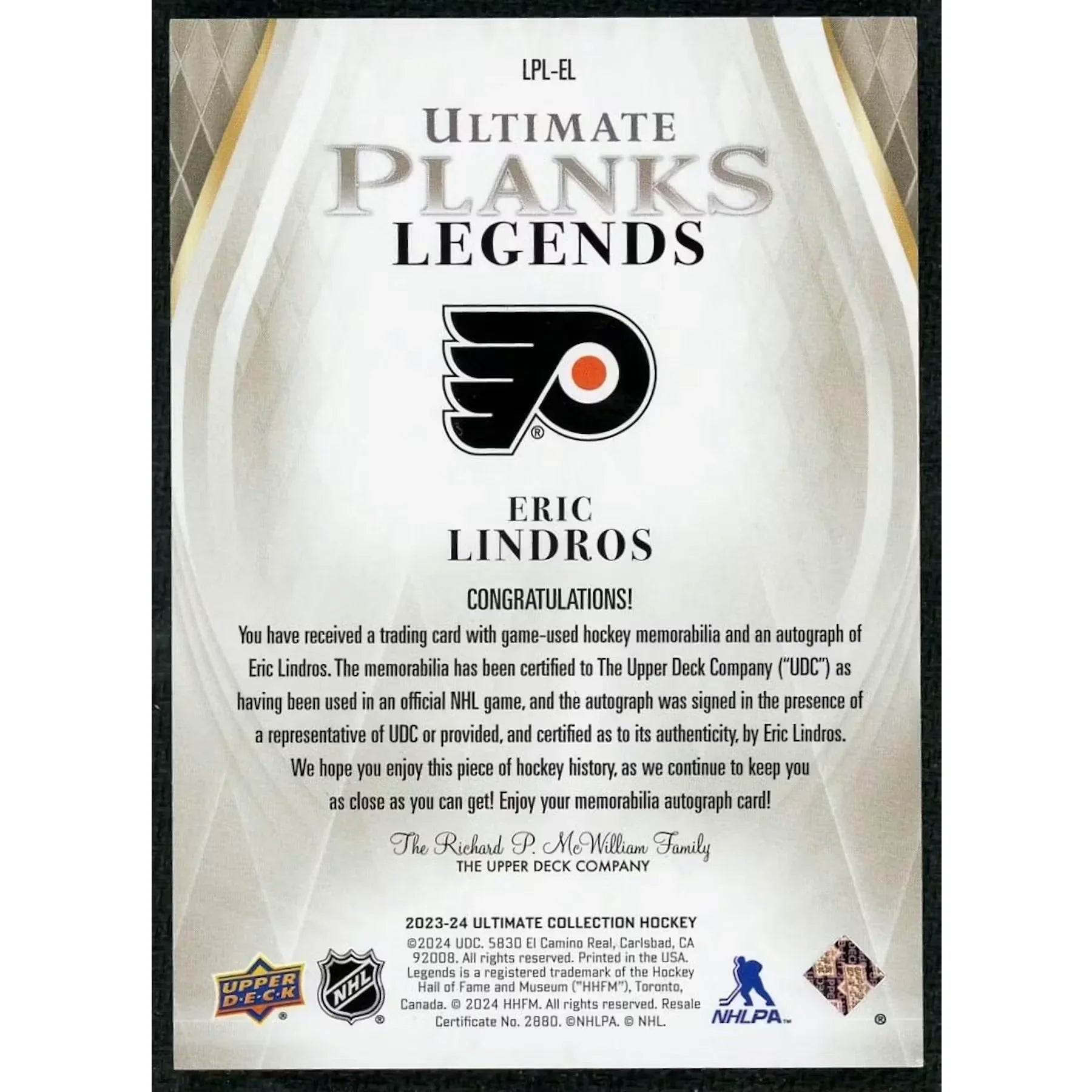 Eric Lindros Signed Patch Auto Card | 2023-24 Upper Deck Ultimate/10