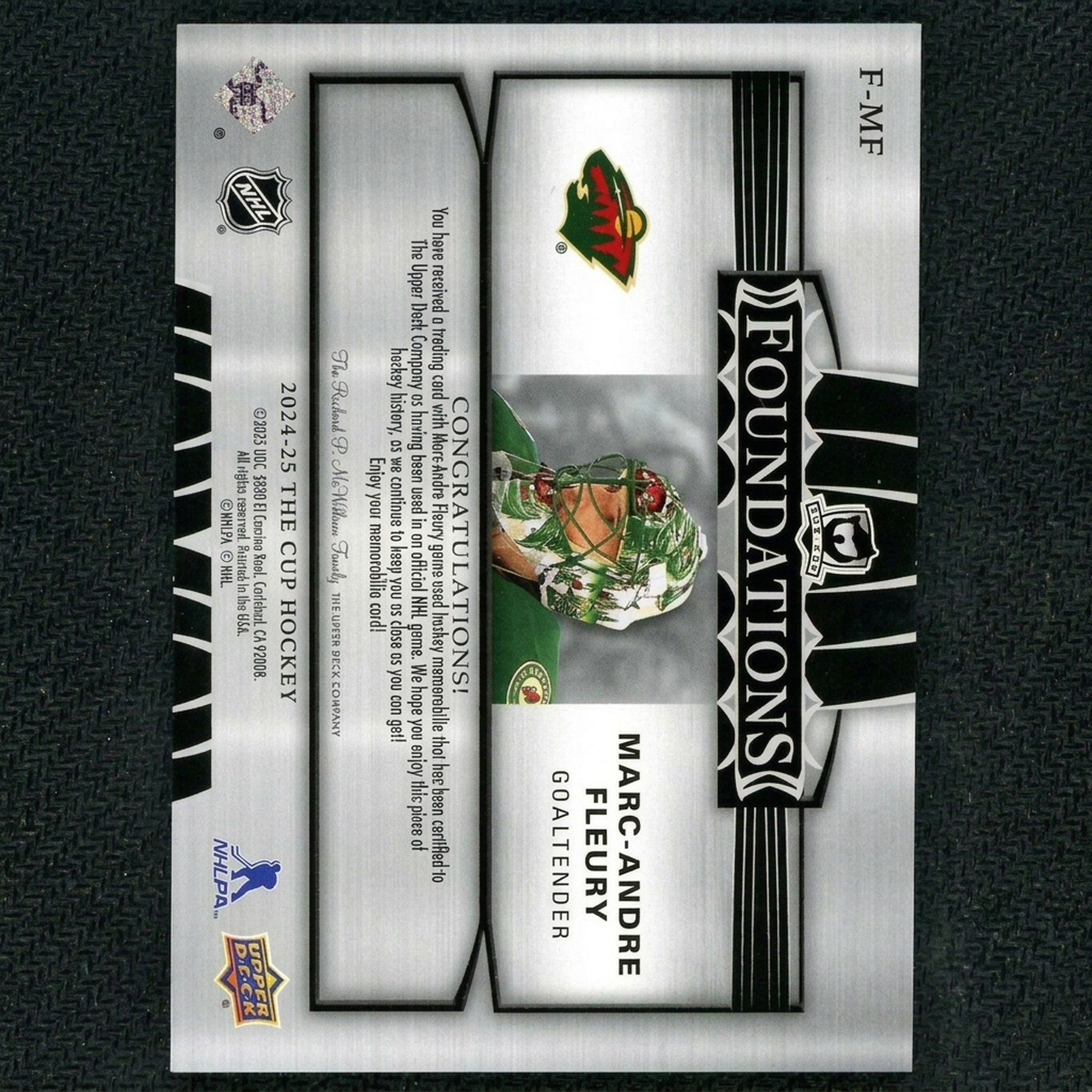 Marc-Andre Fleury 2024-25 Upper Deck The Cup Foundations Gold Patch Card | Limited/5