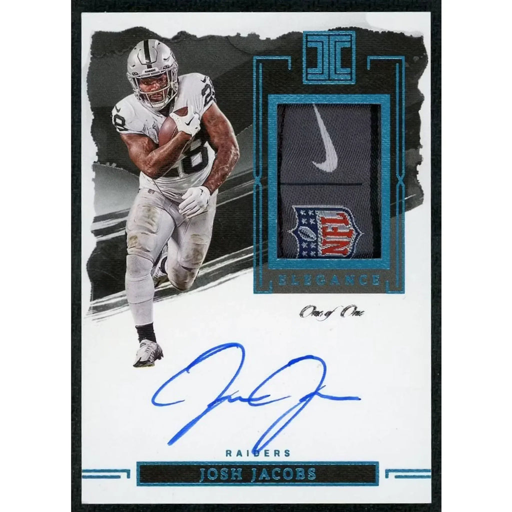 Josh Jacobs Signed 2023 Panini Impeccable Card | 1/1 Elegance Patch Auto