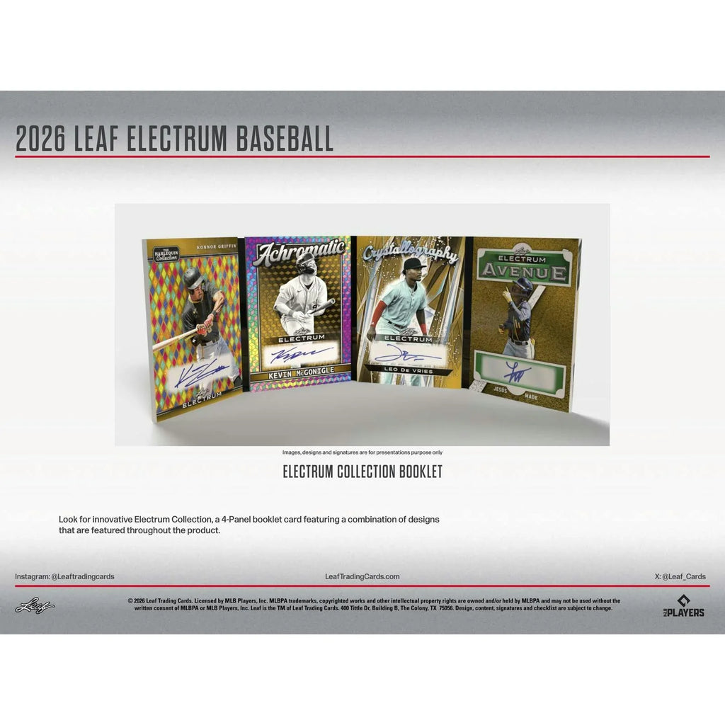 2026 Leaf Electrum Baseball Hobby Box Presell Releases Jun 26th 2026 (Ships Sealed Only)