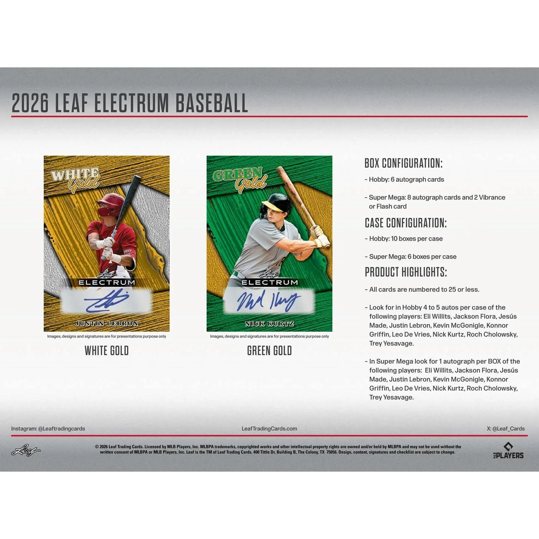 2026 Leaf Electrum Baseball Super Mega Box Presell Releases Jun 26th 2026 (Ships Sealed Only) - D1