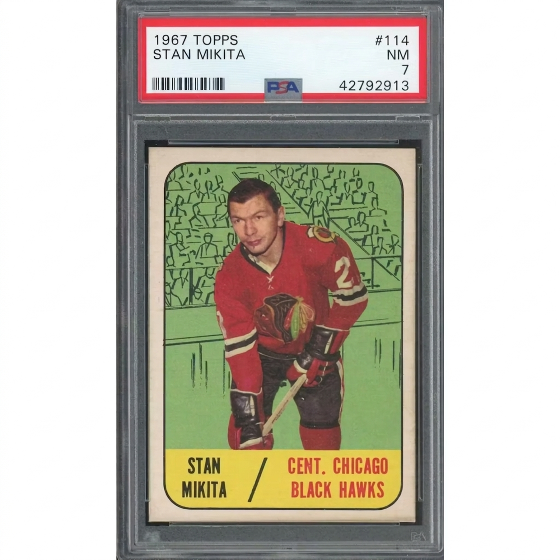 Stan Mikita 1967-68 Topps #114 Hockey Card | PSA 7