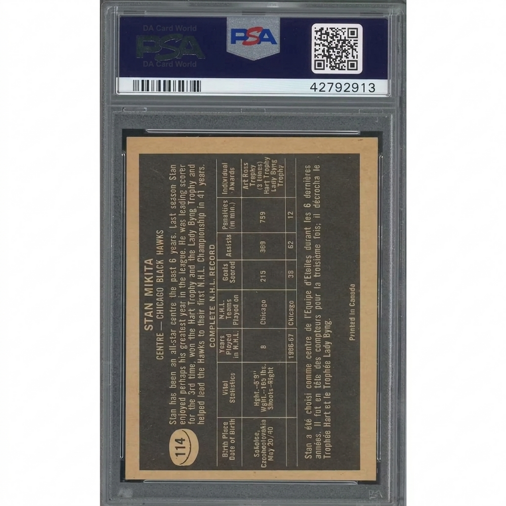 Stan Mikita 1967-68 Topps #114 Hockey Card | PSA 7