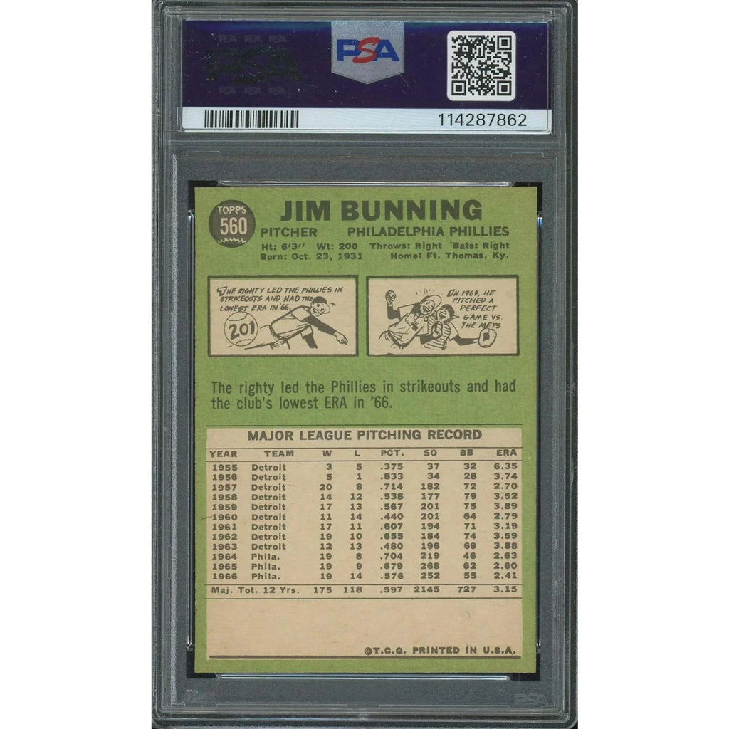 Jim Bunning 1967 Topps #560 Baseball Card | PSA 8