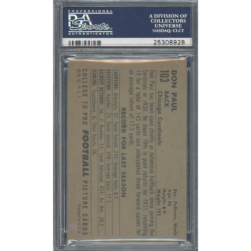 1952 Bowman Large #103 Don Paul Baseball Card | PSA 7