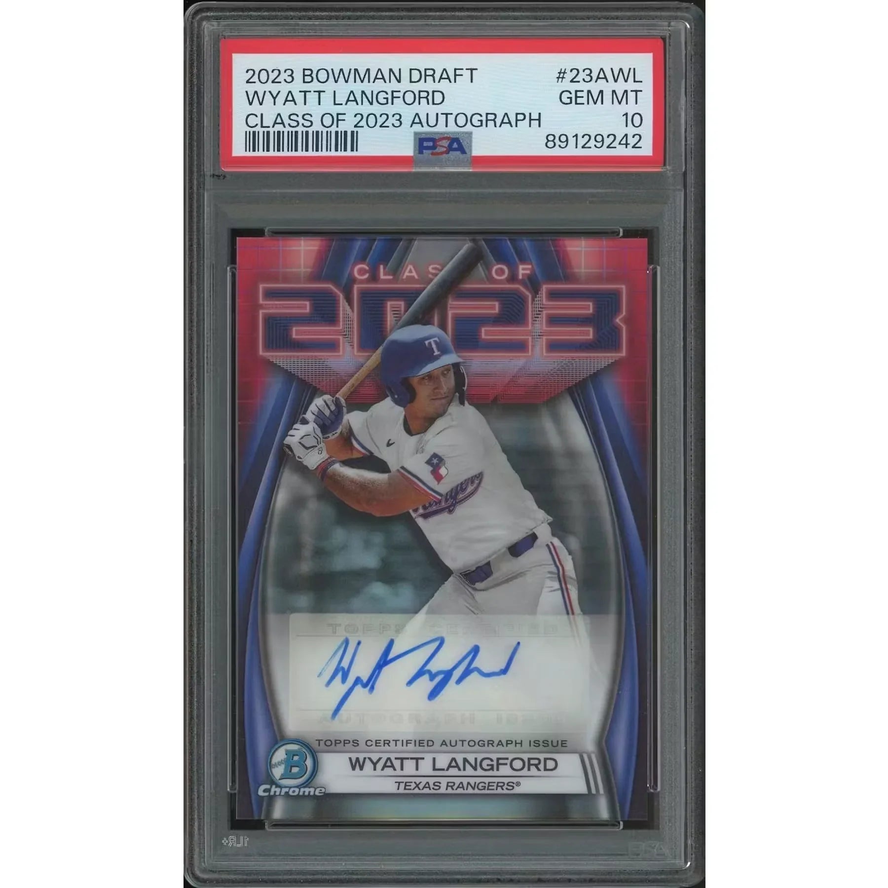 2023 Bowman Chrome Draft Baseball #23AWL Wyatt Langford Class of '23 Rookie Auto PSA 10 (GEM MT) - D1