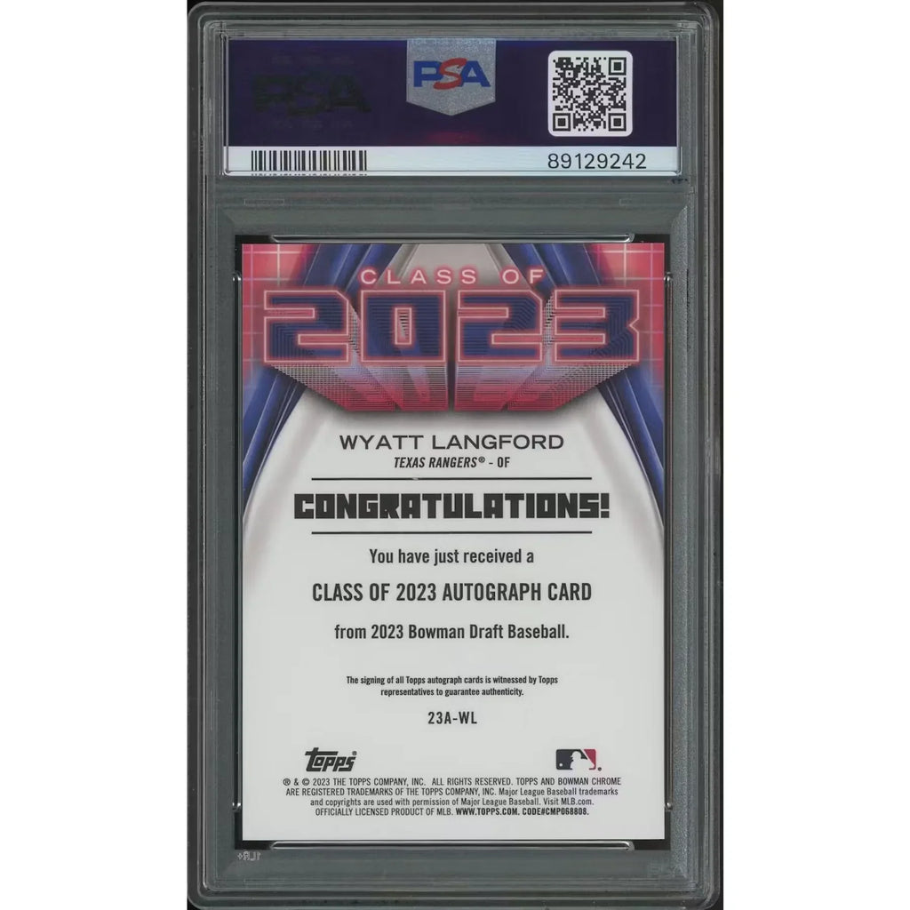 2023 Bowman Chrome Draft Baseball #23AWL Wyatt Langford Class of '23 Rookie Auto PSA 10 (GEM MT) - D1