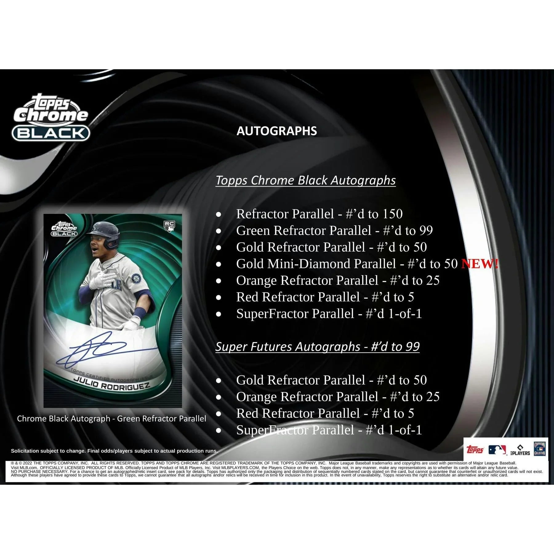 2022 Topps Chrome Black Baseball Hobby Box | Refractor & Autograph (Ships Sealed Only)