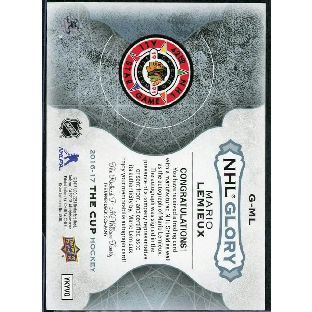 Mario Lemieux Signed 2016-17 UD The Cup Card | NHL Glory Shield Auto/10