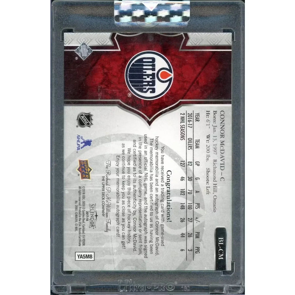 Connor McDavid Signed 2017-18 UD Splendor Card | Auto Patch/11