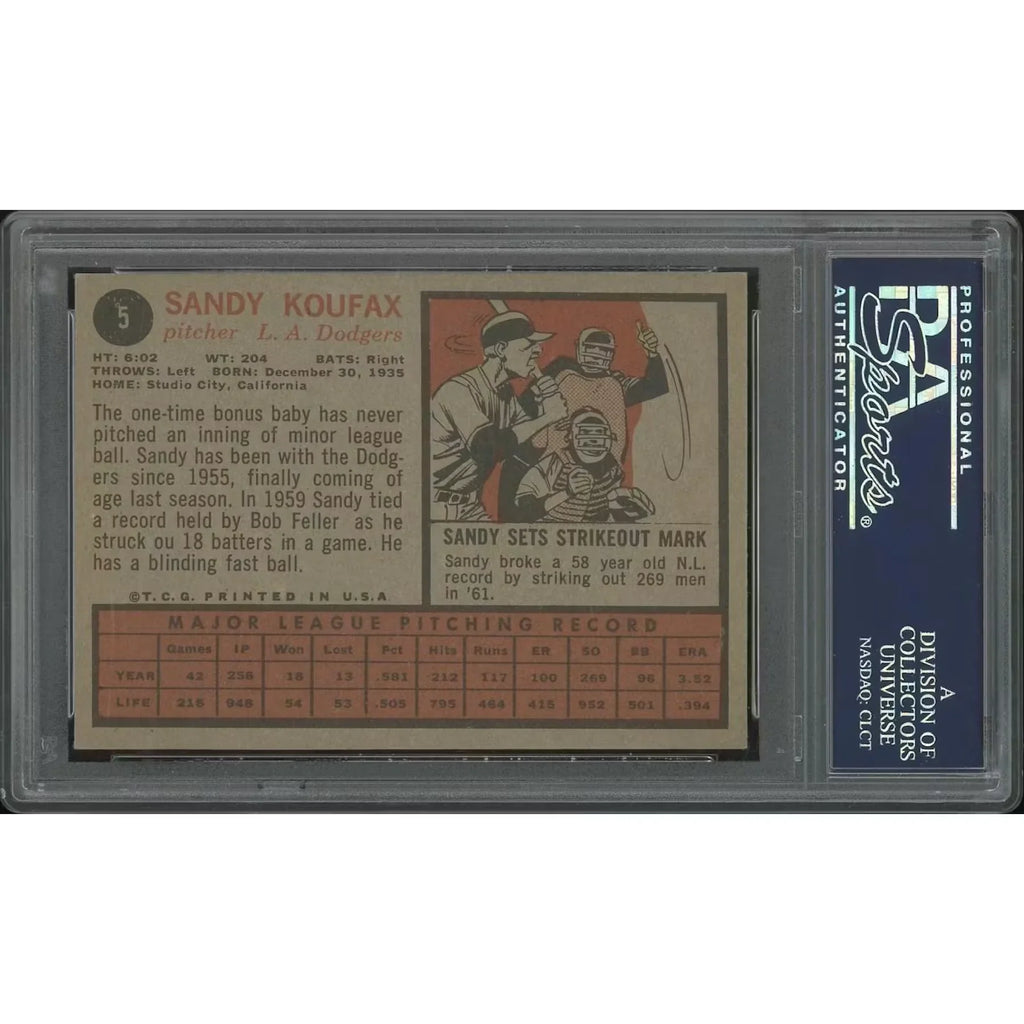 Sandy Koufax 1962 Topps Baseball #5 | PSA 6 EX-MT