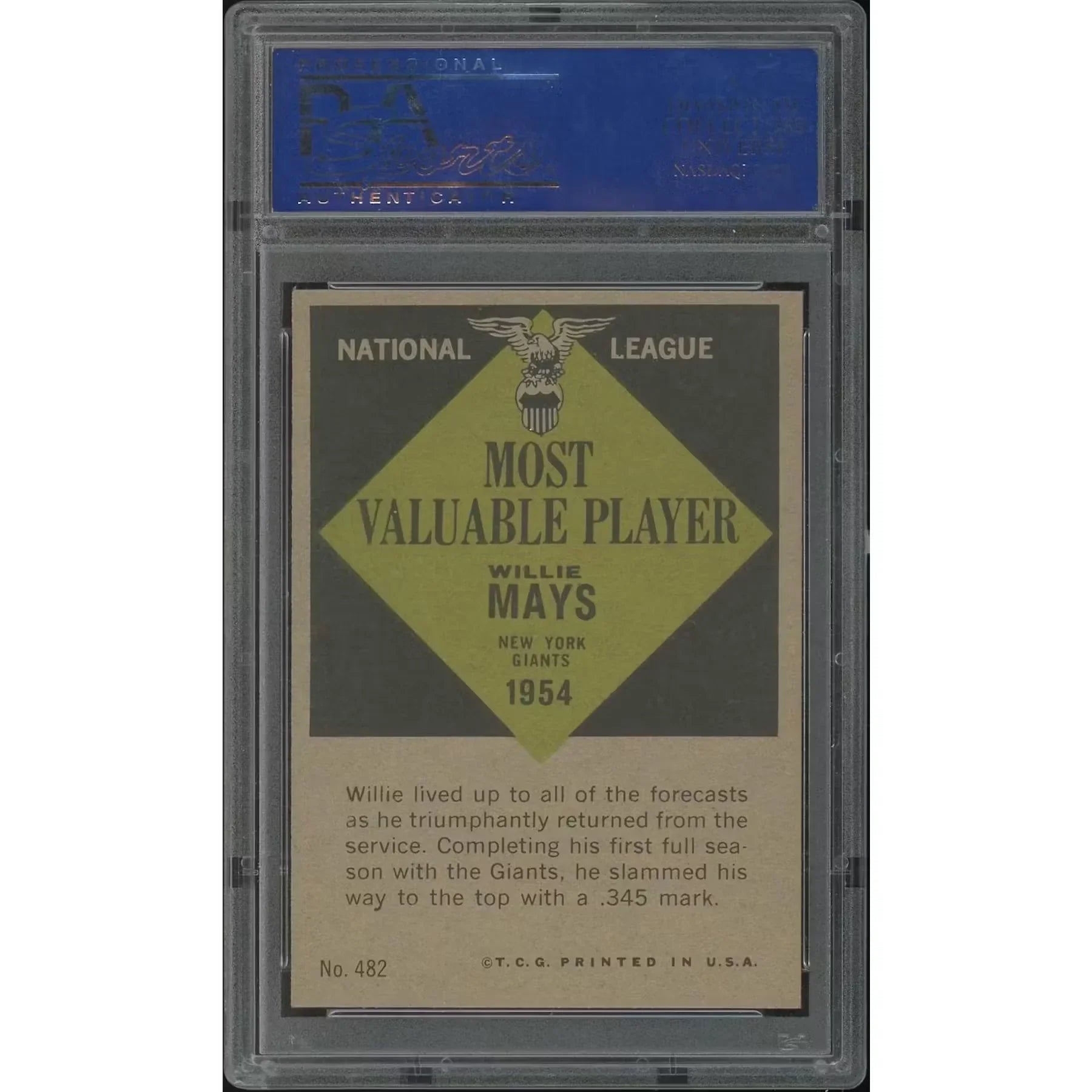 1961 Topps Willie Mays MVP Card #482 | PSA 7 NM