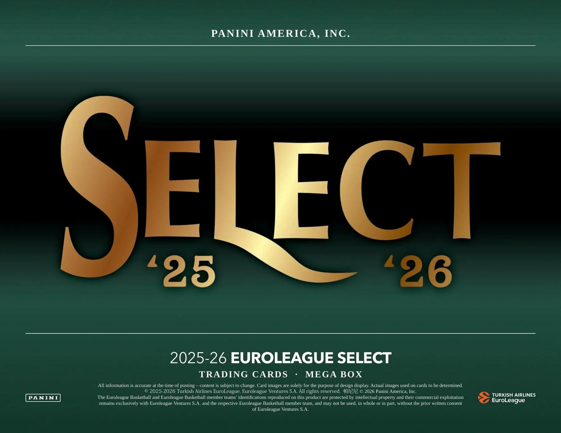 2025 26 Panini Select EuroLeague Basketball Mega Hobby Box Presell (Ships Sealed Only)