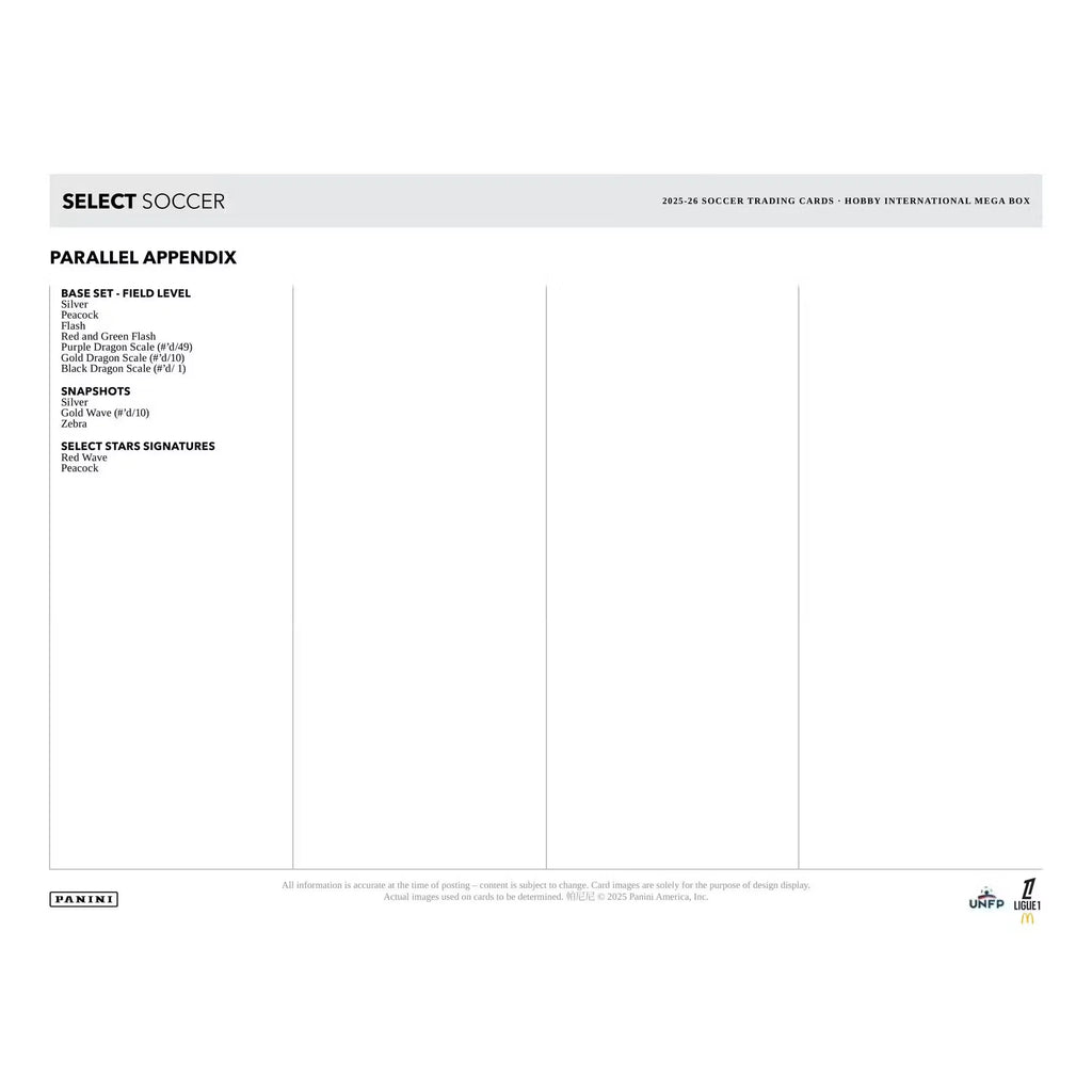 2025-26 Panini Select Ligue 1 Soccer International Mega Hobby 20-Box Case (Presell) Releases Jun. 12th, 2026 (Ships Sealed Only)