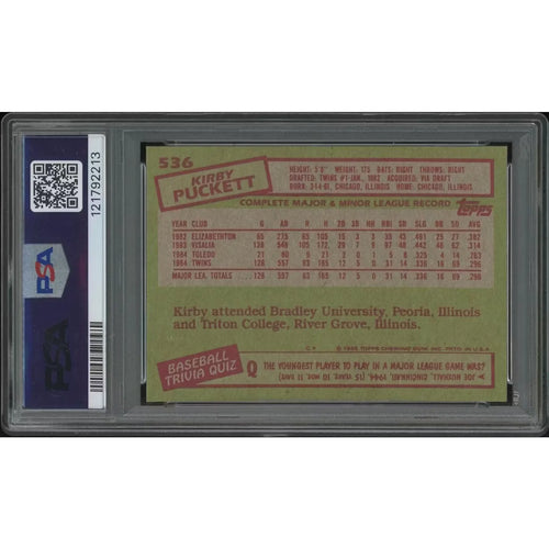 1985 Topps Baseball #536 Kirby Puckett Rookie Card | PSA 9 MINT