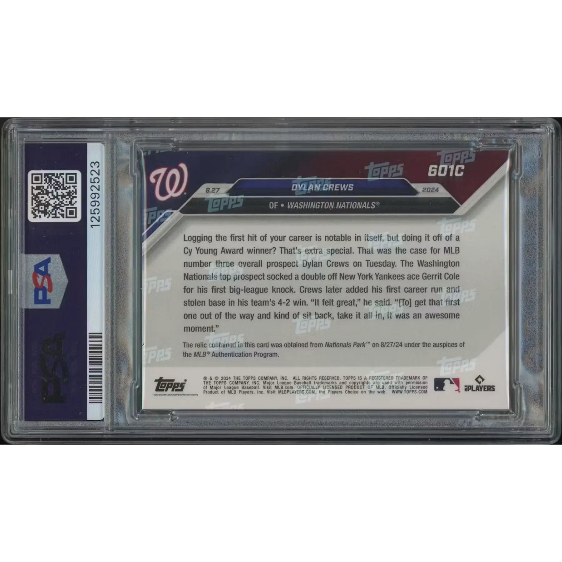 Dylan Crews 2024 Topps Now #601C Rookie Card | PSA 9 Game-Used Relic