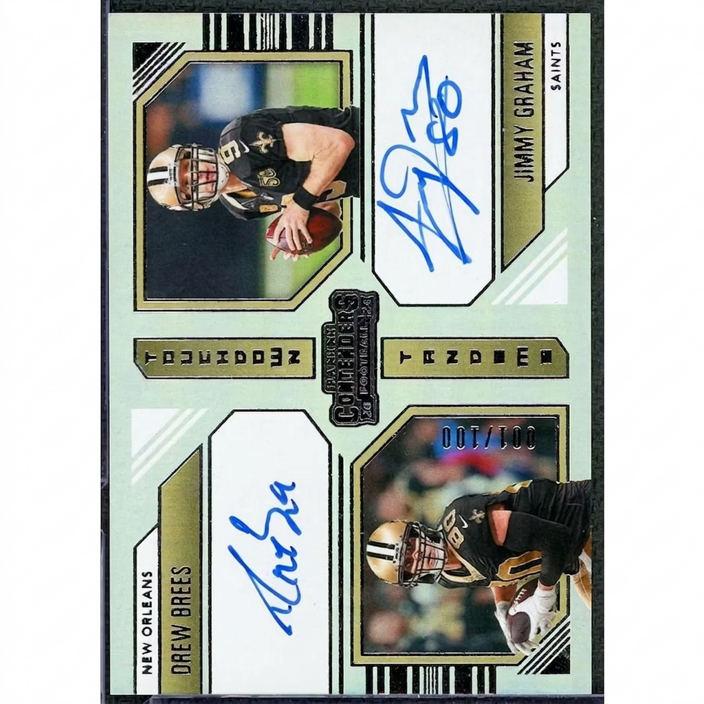 Drew Brees & Jimmy Graham Signed 2024 Panini Contenders Card | Touchdown Tandems Dual Auto
