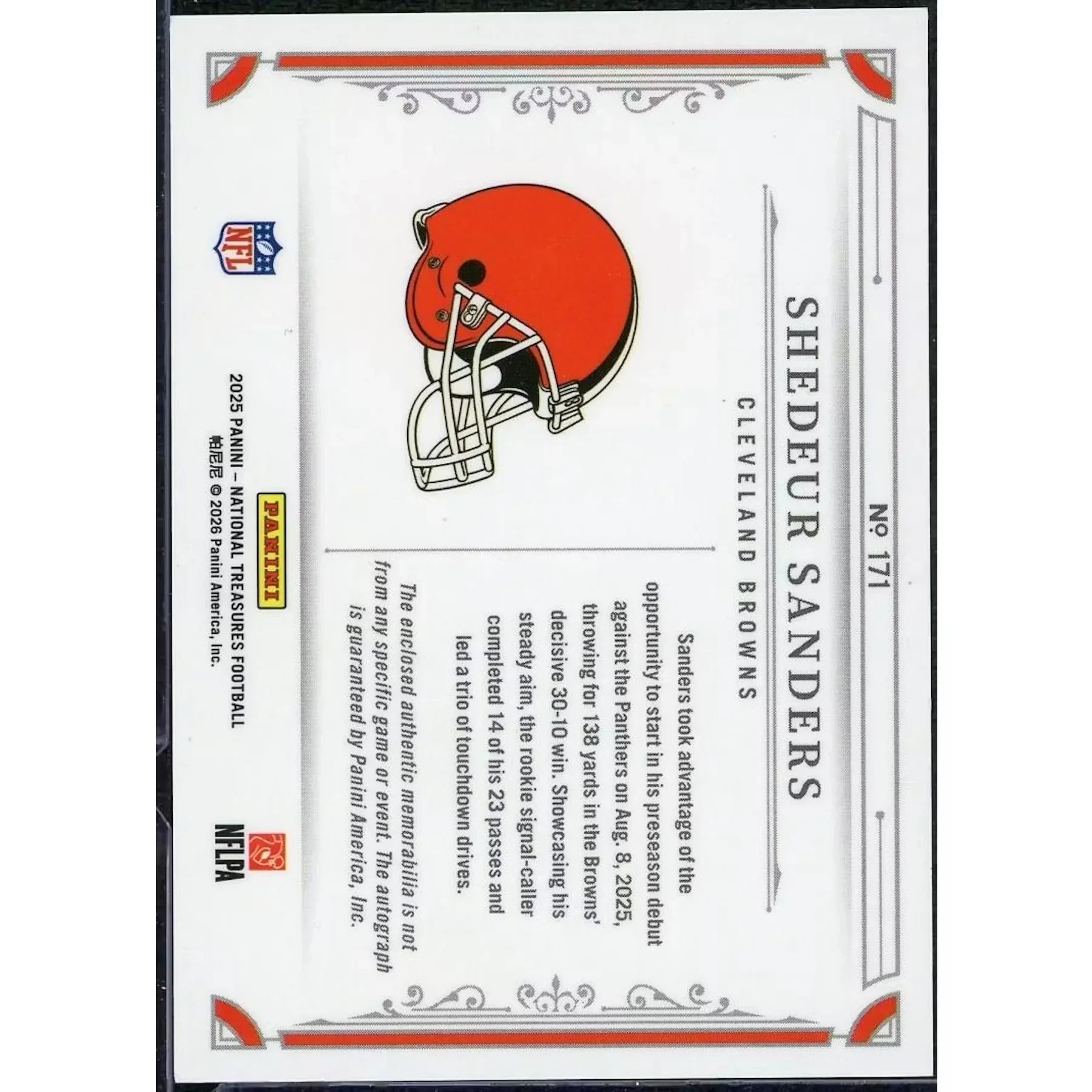 Shedeur Sanders 2025 Panini National Treasures Rookie Patch Auto |/49