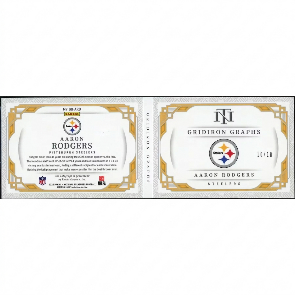 Aaron Rodgers Signed 2025 Panini National Treasures | Gridiron Graphs Booklet/10